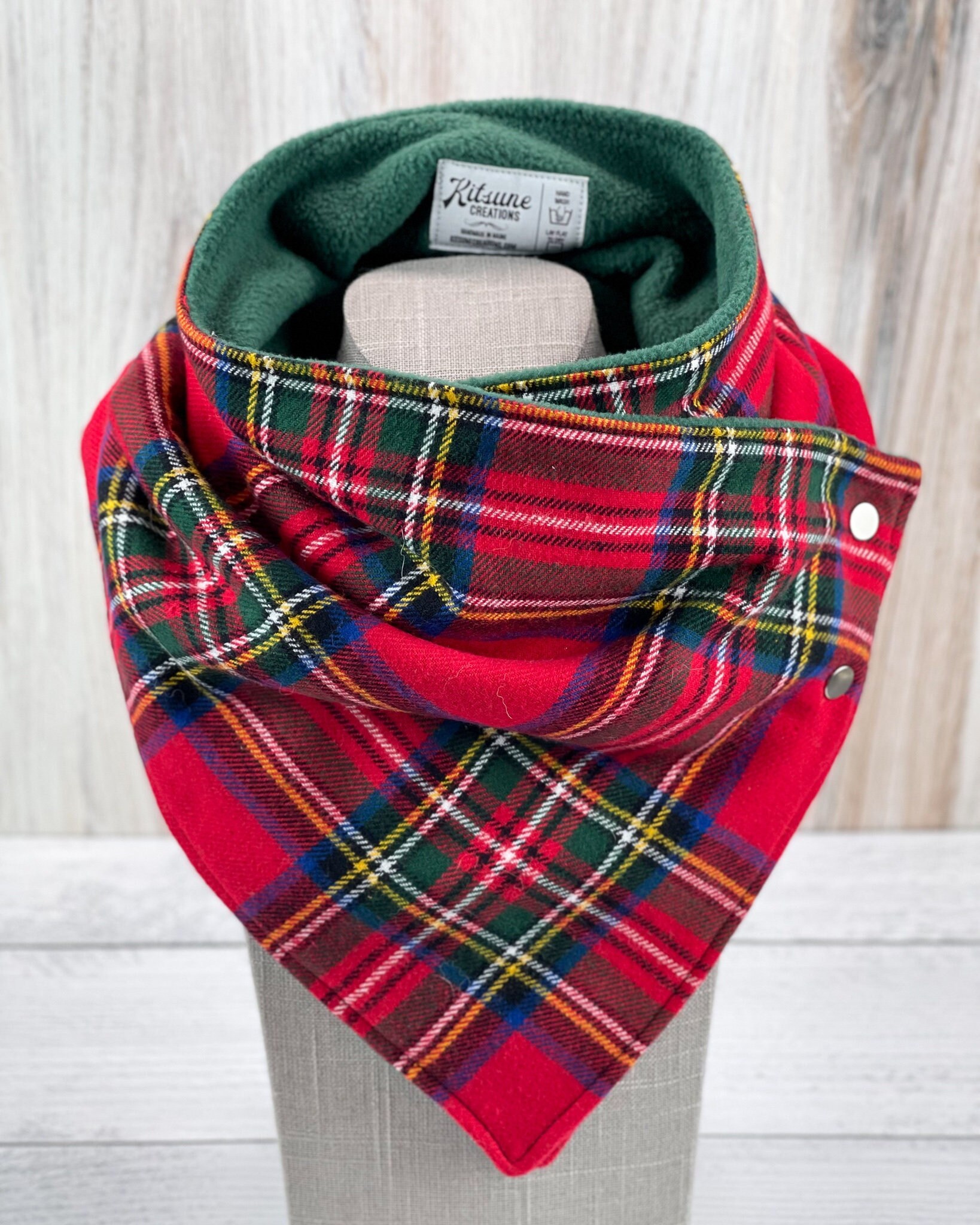 KitsuneCreation Cowl Neck Scarf Holiday Cheer (Dog Mom Fashion, Match Your Dog, Matching Scarf, Family Photos, Neckwarmer, Cozy Flannel, Christmas Plaid)