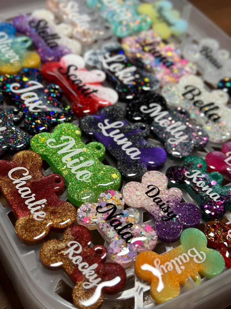 Custom Dog Tag epoxy Resin Bone ID Tag Personalized Name Etsy