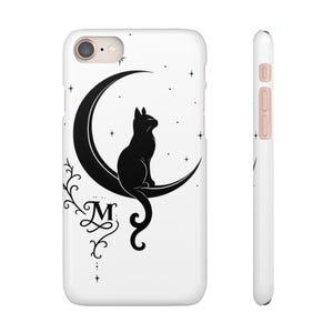 Elegante funda para teléfono con diseño de gato negro y luna - Silueta felina minimalista - Regalo sofisticado para amantes de los animales.
