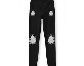 Leggings con estampado de mansión embrujada para la temporada de Halloween - Silueta minimalista de casa fantasma - Regalo de Halloween para ella