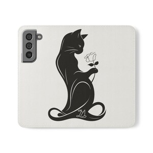 Elegant telefoonhoesje met zwarte kat - Minimalistisch roze kattensilhouet - Stijlvol Halloween-accessoire en cadeau