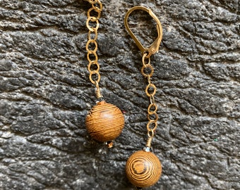 Wood Gold Dangle Earrings