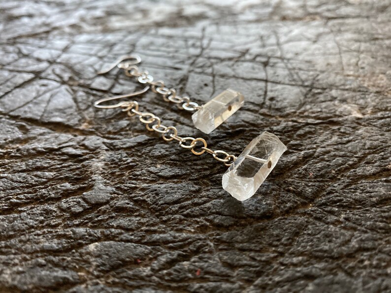 Raw quartz sterling silver dangle earrings image 3