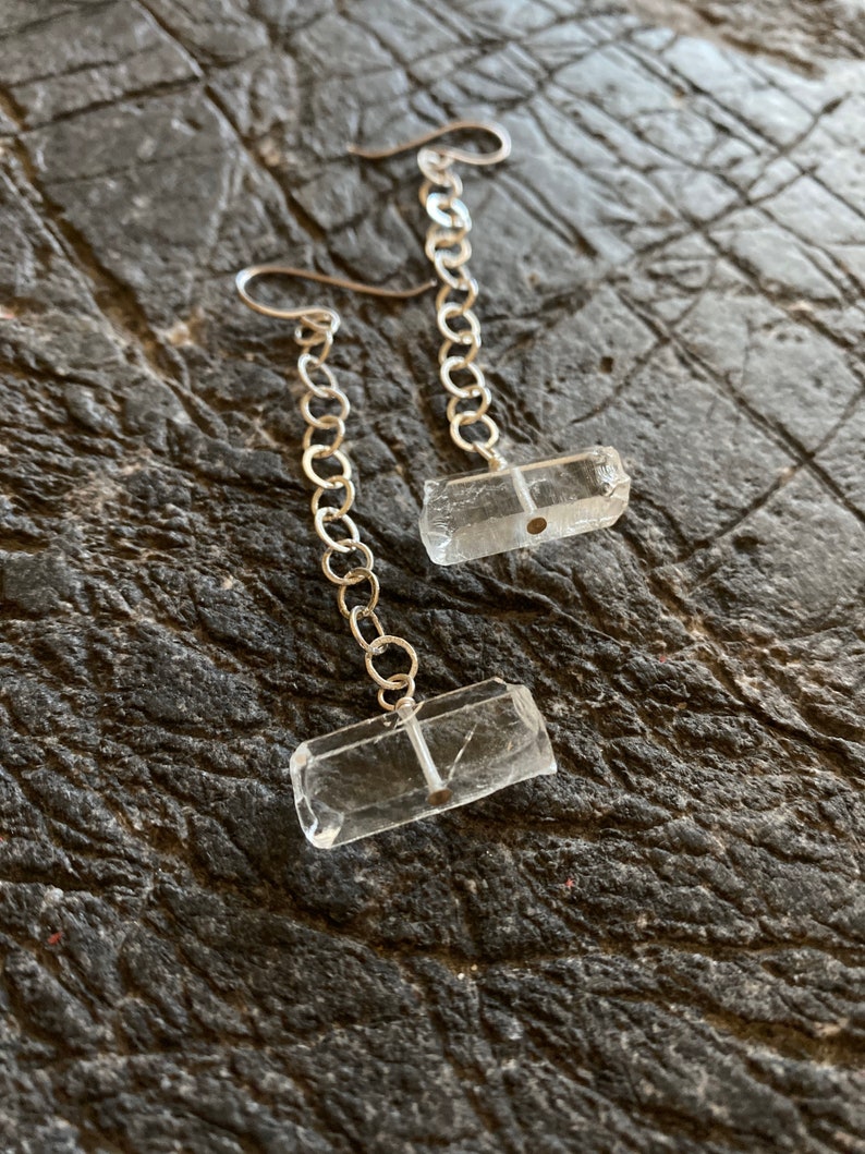 Raw quartz sterling silver dangle earrings image 2