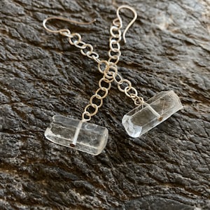 Raw quartz sterling silver dangle earrings image 1