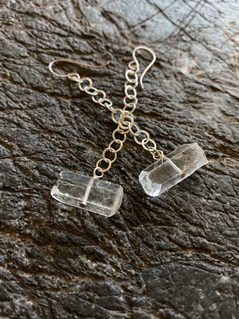 Raw quartz sterling silver dangle earrings image 1