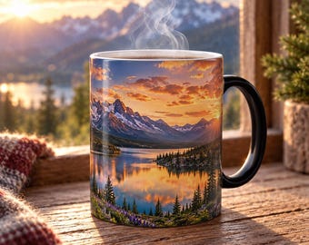 Montana Mountain Color Changing Mug, Heat Reveal Coffee Cup, Scenic Sunset Magic Mug, Nature Lover Gift, 11oz
