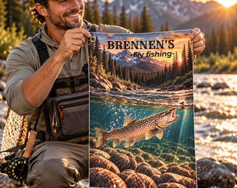 Personalized Fishing Towel, Custom Fly Fishing Gift, Trout Towel, Fisherman Gift, Angler Gift, 16x24 Microfiber Golf Towel