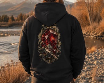 Red Crystal Back Print Hoodie, Gildan 18500, Ravenmark Supply Co.