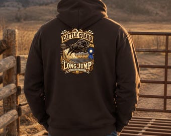 Cattle Guard Long Jump Hoodie, 6th Annual Ranch Field Trials, Western Bull Graphic, Gildan 18500