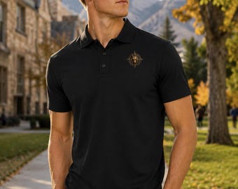 Wolf Sigil Tall Fit Polo Shirt, Gold Outdoor Workwear, Mens LT to 4XLT, Ravenmark Field Crest