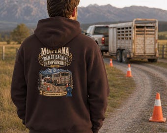 Ravenmark Montana Trailer Backing Championship Hoodie, Gildan 18500, Ranch Trailer Graphic, Western Gift