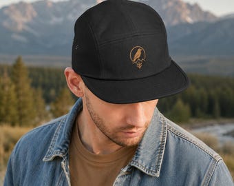 Black 5 Panel Raven Hat, Embroidered Outdoor Cap, Montana Raven Hat, Low Profile Camping Hat, Ravenmark Supply Co