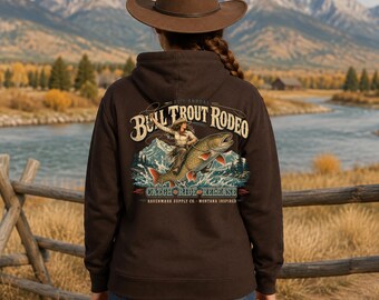 Cowgirl Bull Trout Rodeo Hoodie | Vintage-Style Western Fishing Sweatshirt