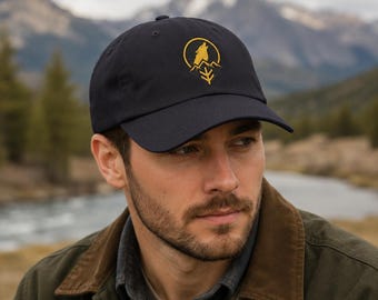 Montana Wolf Dad Hat, Embroidered Yupoong 6245CM Cap, Howling Wolf Mountain Hat, Black Outdoor Cap, Ravenmark Supply Co