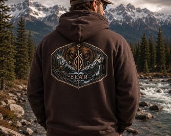 Montana Bear Hoodie, Grizzly Bear Sweatshirt, Wilderness Hoodie, Mountain Wildlife Hoodie, Outdoor Gift for Men