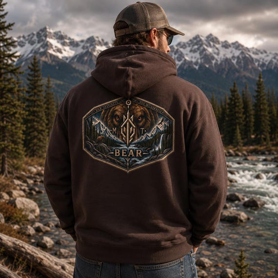 Montana Bear Hoodie, Grizzly Bear Sweatshirt, Wilderness Hoodie, Mountain Wildlife Hoodie, Outdoor Gift for Men