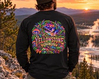 Yellowstone Melting Forest Long Sleeve Shirt | Psychedelic Mushroom Tee | Goblincore Gildan 2400