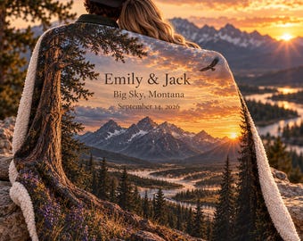 Personalized Montana Wedding Blanket, Custom Sherpa Couple Gift, Big Sky Wedding Keepsake, Anniversary Gift