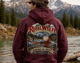 Royal Wulff Fly Fishing Hoodie, Vintage Trout Fishing Sweatshirt, Montana Fly Fisherman Gift, American West Fishing Hoodie