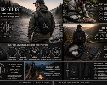 Borsa a tracolla River Ghost Explorer / Marsupio da pesca a mosca / Borsa a tracolla per attività all'aperto / Borsa EDC da trekking / Attrezzatura per avventure in Montana