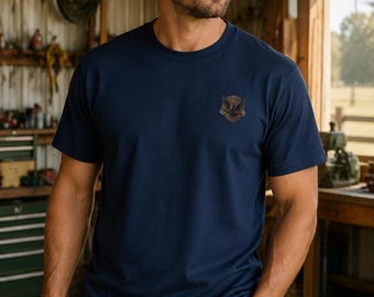 Tall Fit Work T-Shirt, Ravenmark Field Crest, Hanes 518T Long Body Tee, Small Chest Graphic