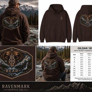Montana Bear Hoodie, Grizzly Bear Sweatshirt, Wilderness Hoodie, Mountain Wildlife Hoodie, Outdoor Gift for Men image 2