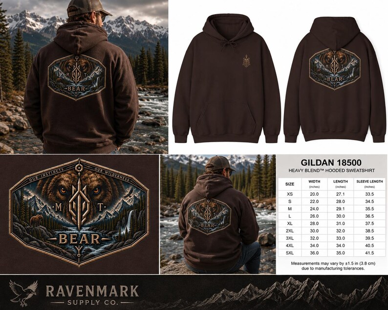 Montana Bear Hoodie, Grizzly Bear Sweatshirt, Wilderness Hoodie, Mountain Wildlife Hoodie, Outdoor Gift for Men image 2