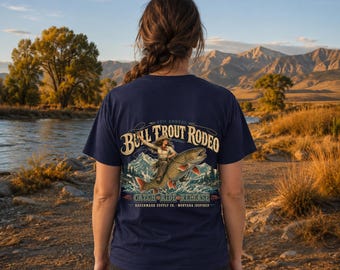 Cowgirl Bull Trout Rodeo Comfort Colors T-Shirt, Vintage Western Fishing Graphic