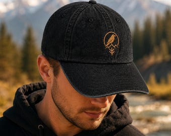 Black Raven Denim Hat, Embroidered Montana Dad Cap, Raven Outdoor Hat, Low Profile Cotton Cap, Ravenmark Supply Co