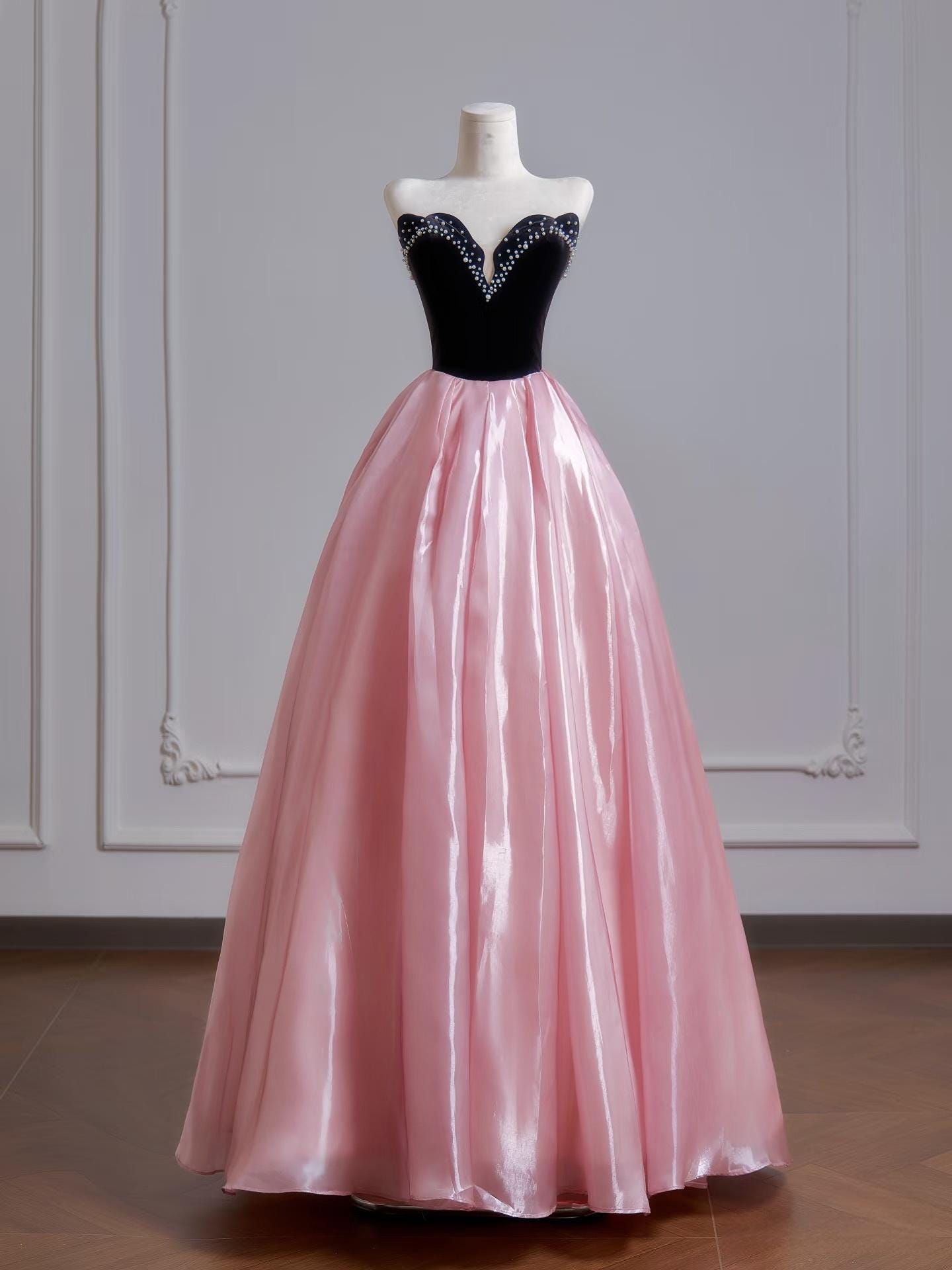 Pink and Black Prom Dress - Etsy