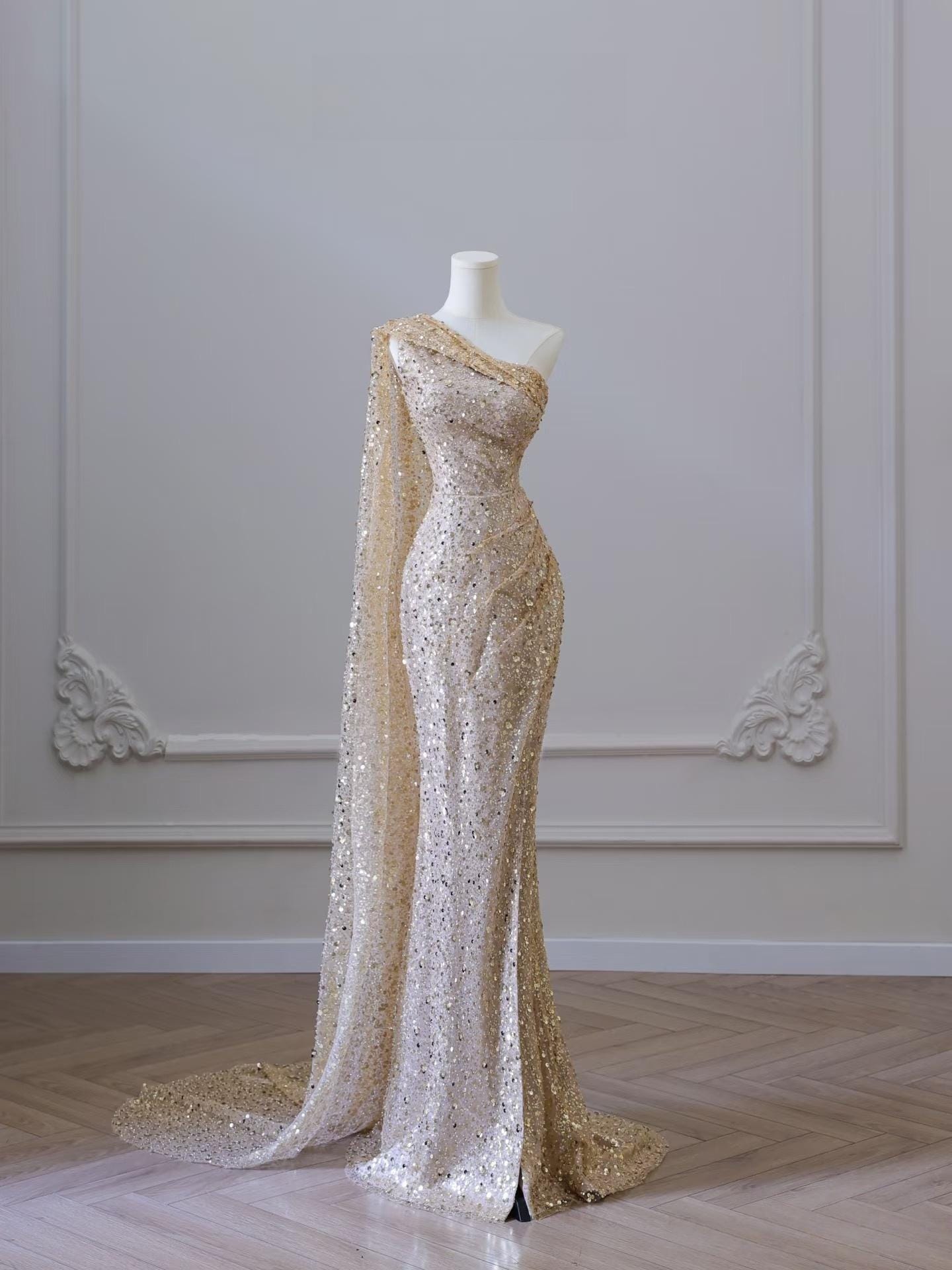 etsy gold sequin dress Long size-8-5