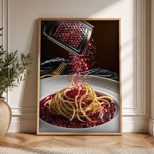 Póster de Negroni, lámina de pasta Ruby Gold para restaurantes de alta cocina, enmarcada, sin enmarcar o digital.