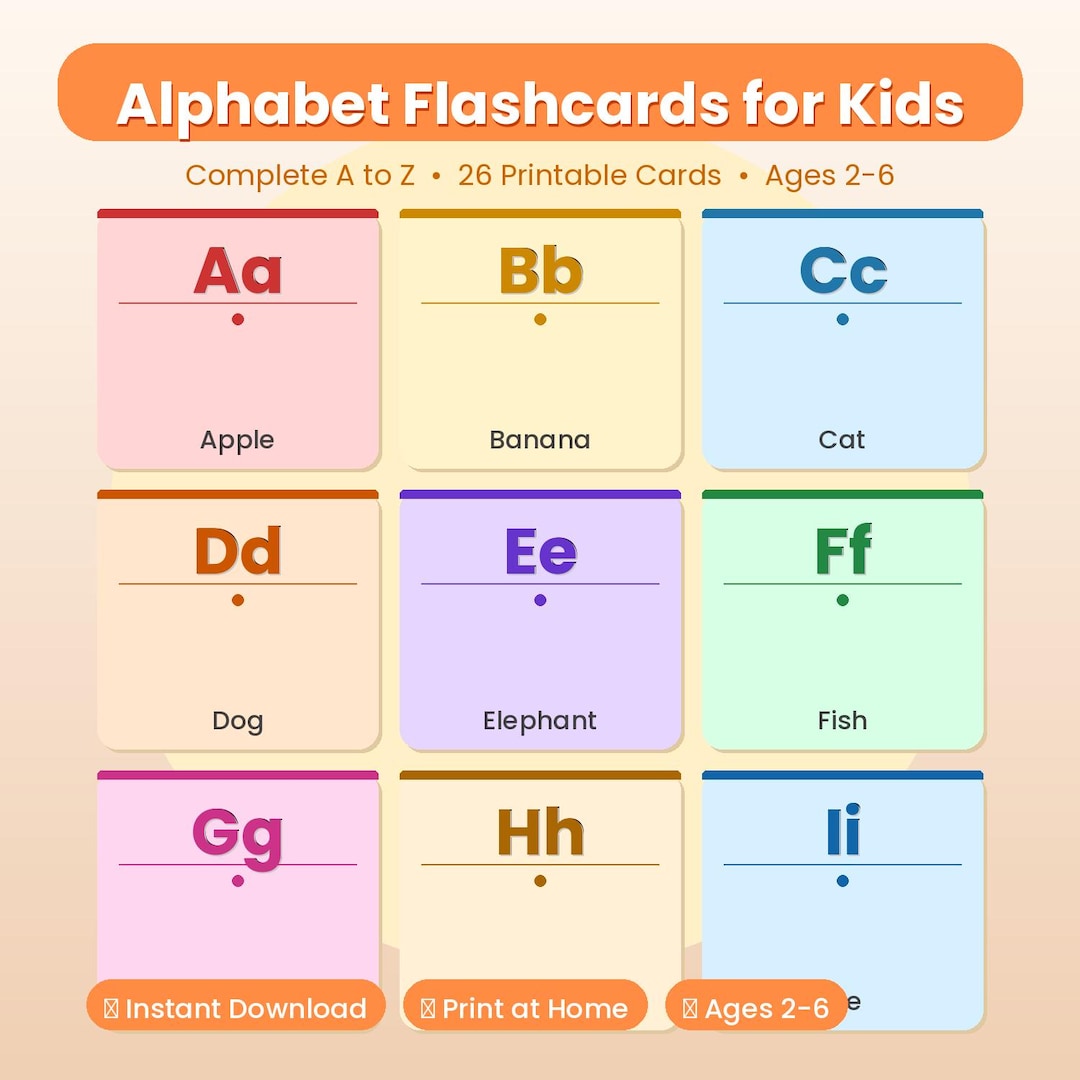 Alphabet Flashcards for Kids | A to Z Learning Cards | Printable ...
