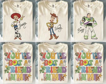 Custom Toy Story 5 Tee, 2 Sided Toy Story Family Comfort Colors Shirts, Personalized Woody Jessie Rex Slinky Buzz Alien Matching Group Tees