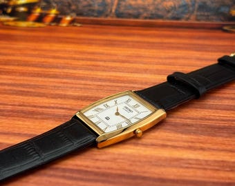 Vintage Seiko Slim Barrel-Tank Quartz Watch for Men – Minimalist Dress Watch, Classic Japan Movement, Perfect Gift, Free Shipping