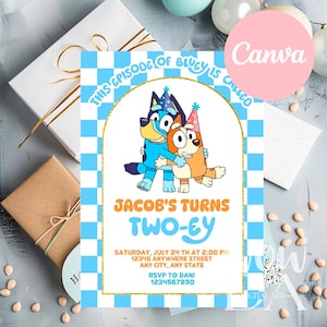 Bluey Birthday Invitation, Bluey Two-ey Invitation,  Bluey Invitation, Kids Birthday Invitation (Instant Download)