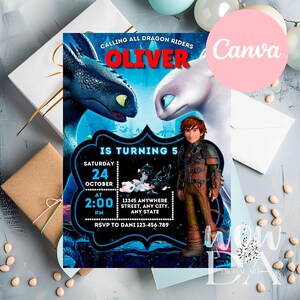 How To Train Your Dragon Invitation, Toothless Light Fury Birthday Card (Digital Download)