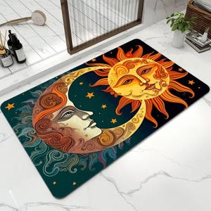 Tappetino da bagno Sole e Luna, tappeto da bagno celeste, tappetino antiscivolo boho, tappeto da bagno assorbente ad asciugatura rapida, decorazione mistica per la casa