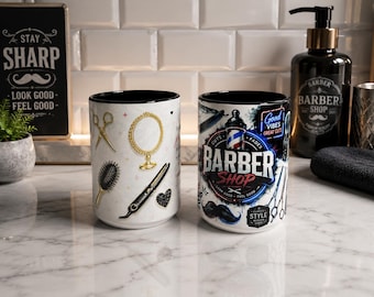 NORELD Barber Shop Mug Set of 2 | 15 oz Ceramic Coffee Mug Set | Barber Gift | Hairstylist Gift | Salon Decor | Coffee Cup Set