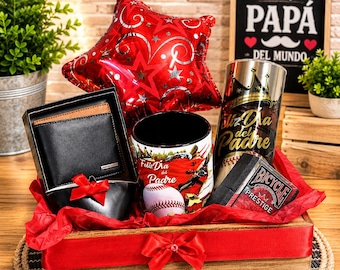NORELD Essentials Personalized Dad Gift Basket | Father's Day Gift Set with Tumbler, Mug, Wallet, Balloon and Accessories