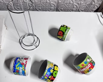 NORELD Essentials Espresso Cup Set of 4 | Colorful Ceramic Coffee Cups with Metal Holder