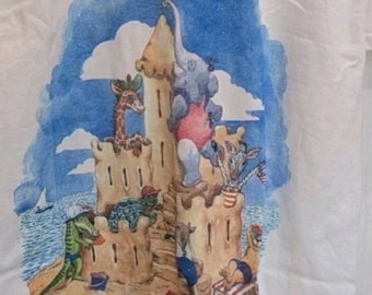 Vintage 90s Whimsical Beach Day Graphic Tee Nancy Boyle Vickers kitschy novelty