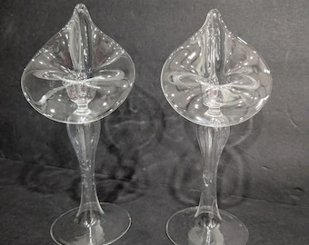 2 Vintage Art Glass Jack in the Pulpit bloemvaasjes/kaarsenstandaards