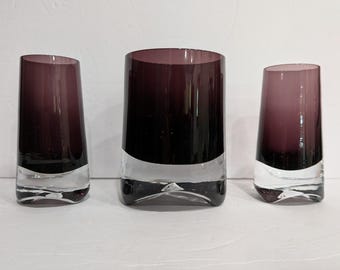 Vintage skandinavisches lila Sommerso Schnaps-/Gin-Glas-Set, 3-teilig, Mid-Century