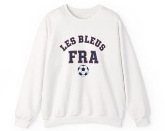 France Soccer Sweatshirt | Les Bleus Vintage College Crewneck | Retro 1970s Collegiate FRA World Cup Navy Red Premium Fleece Fan Gift