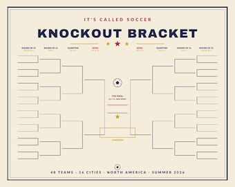 Soccer Tournament Bracket Poster | 48 Team Sweepstake Cards, Groups Chart (Instant Download)
