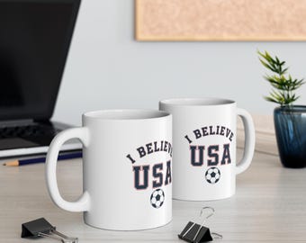 USA Soccer Mug | I Believe Vintage College Mug | Retro 1970s Collegiate USMNT World Cup Ceramic Fan Gift