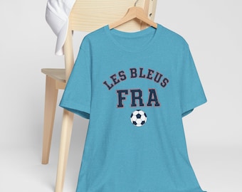 France Soccer Shirt | Les Bleus Vintage College Tee | Retro 1970s Collegiate FRA World Cup Navy Red Premium Cotton Fan Gift