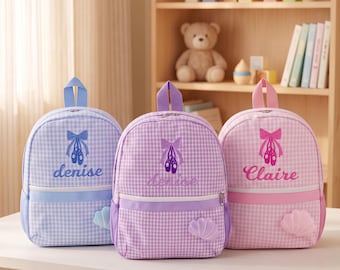 Personalized Dance Backpack for Girls, Embroidered Ballet Seersucker Bag, Toddler Ballet Gift
